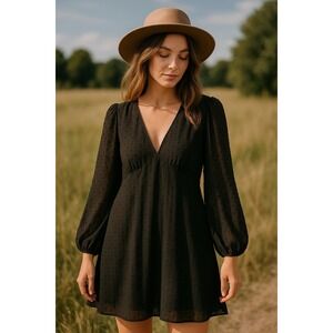 Altar'd State Dress Women L Black Swiss Dot‎ Long Sleeve Mini Whimsigoth Party